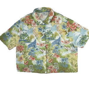 Hot Cotton Blouse Shirt Women L - XL Button Up Floral Linen Blend Crop Hawaiian